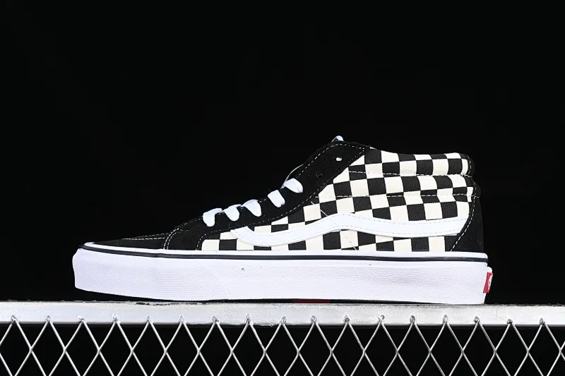 All categories Vans Vans series Vans Mid Vans China Vans Sk8-Mid black and white checkerboard mid-top casual sneakers VN0A391FQXH